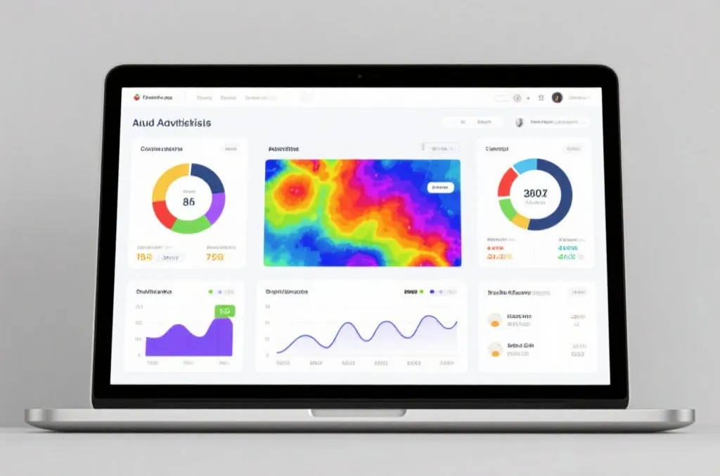 detailed sports analytics dashboard showing color-coded heatmaps and statistics charts on a laptop screen, clean modern interface